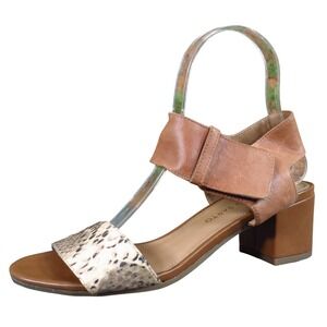Franco Sarto Fabiola Women Casual Block Heel Sandal Size 6.5 Tan Leather Snake